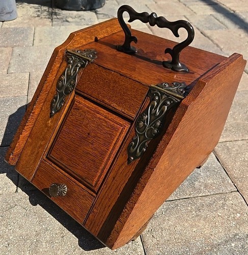 Coal scuttle wooden antique - coal,