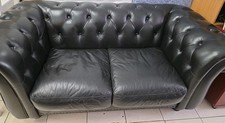 Black Leather Chesterfield Sofa Pre Owned COLLECTION ONLY FROM DN8 