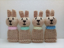 4 Little Bunny Rabbits - Hand Knitted Finger Puppets / Animals  - NEW