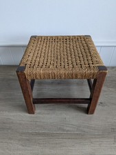 Vintage Wooden Woven Wicker Rattan Rush Foot Stool Arts & Crafts - Home Decor