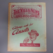Very rare.Aston Villa v Liverpool  9th September 1933 1st Div Football Programme