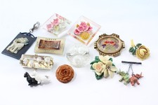 Early Plastic Brooches Bakelite Celluloid Reversed Carved Antique x 12