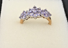Vintage 9ct Yellow Gold Tanzanite Floral Cluster Ring Size M, QVC