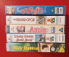 5  Kids Movies VHS Mary Poppins Chitty Bang Wizard Oz Annie Videos Bundle TESTED