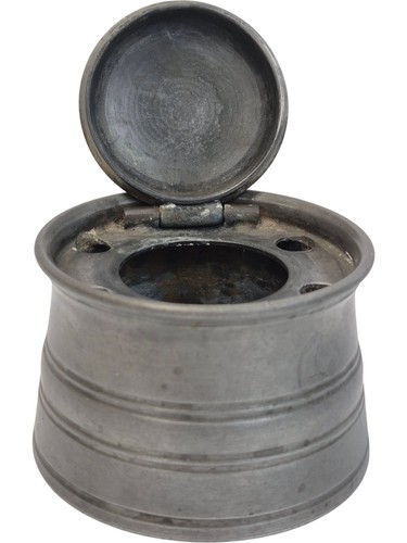 Vintage pewter inkwell round - vintage,