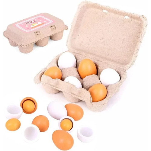 6pcs wooden eggs toy play - wooden, food