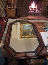 ANTIQUE WALL MIRROR OAK BEADED