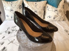 Smart M&S Black Patent Wide Fit Court Shoes - Size 5