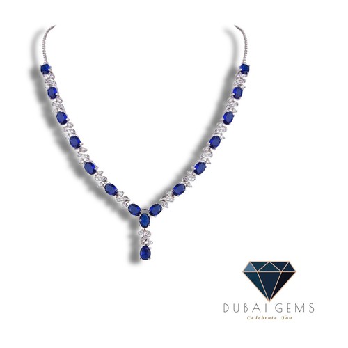 White gold finish oval - , blue