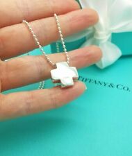 Tiffany & Co. Swiss Cross Pendant Beaded Chain Silver Italy Necklace, Hallmarked
