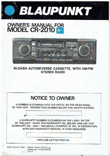Blaupunkt model 2010 car - model, cr-2010