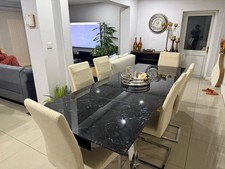 extendable black glass marble design dining table with 6 chairs