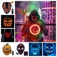 Halloween Purge LED Mask Wire Light Up Neon Stitches Costume Scary Mask Party