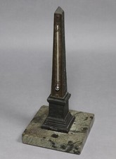 Antique 19thc Grand Tour Bronze And Marble Luxor Obelisk Desk Thermometer, 19cm.