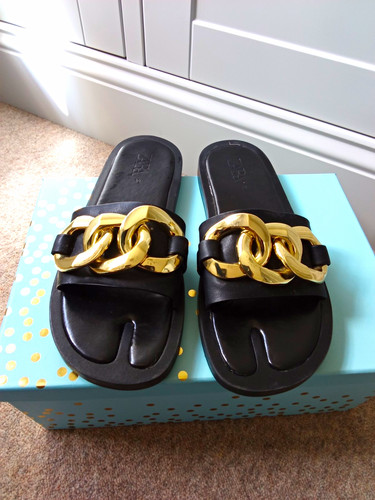 Zara black slider sandals gold - black,