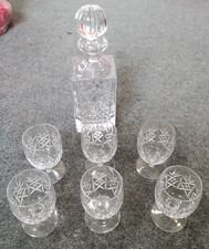 Vintage Knighton Crystal Polish Lead Crystal Glass Decanter & 6 Glasses