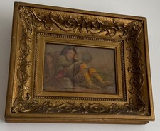 Antique print /engraving  young boy  sleeping  framed gilded frame