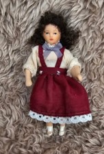 1/12 doll house accessories, Victorian Porcelain Girl In A Red Pinafore Dress