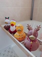 Christmas Bathtime Ducks x 4 Large. Santa Reindeer Lights and Pudding. VGC