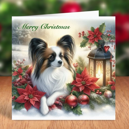 Papillon dog christmas card - dog,