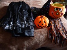 Childs Witches Dress & Hat Plus Accessories 9-10 Years