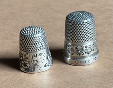 Two Antique Silver Thimbles - Hallmark CH ? Charles Horner & Engraved Sterling