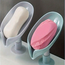 Bathroom Leaf Shape Drain Soap Box Dish Holder Storage Suction Saver Soapbox.