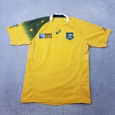 Asics Australia Mens Rugby Shirt Small Yellow 2015 Home Wallabies World Cup