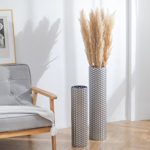 Modern silver tall floor - modern, vase