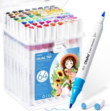 Ohuhu Markers Water-Based, 64 Colours Dual Tip (Brush & 1 count (Pack of 64) 