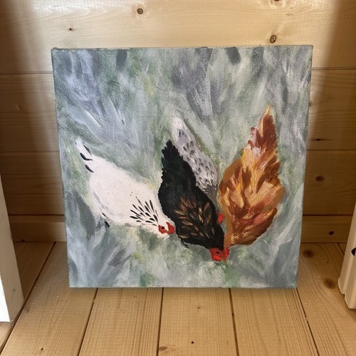 Oil canvas four hens - oil, on