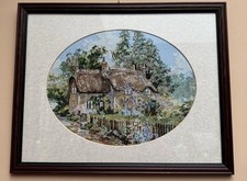 Vintage Tapestry ‘Morning’s Glow’  Glazed Framed Cottage Garden Country Home VGC