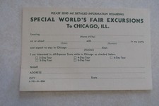 vv184 Vintage Worlds Fair Excursions to Chicago Illinois notecard signup