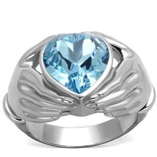 Aquamarine heart ring cz blue