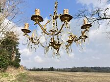 Antique French Decorative Brass And Crystal Chandelier