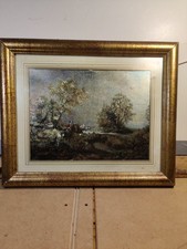 framed painting depicting a traditional fox hunting with riders on horseback