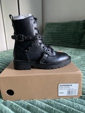 Dune London Ladies Embellished Leather Biker Style Boots Size UK 3 RRP £165 BNIB