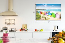 SC558 seaside beach huts landscape Scenic Wall Art Picture Large Canvas Print