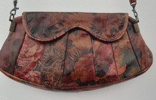 Leather Shoulder Bag.Etui.Vintage.Steampunk.Muted brown, red floral panelsClutch