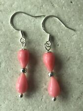 Genuine Pink Coral Teardrops Earrings 925 Sterling Silver - Gift Bag - Free P&P