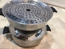 RenaWare 3ply Stainless Steel Large Fry Pan Dome Vented Lid + Steamer Tray V.G.C