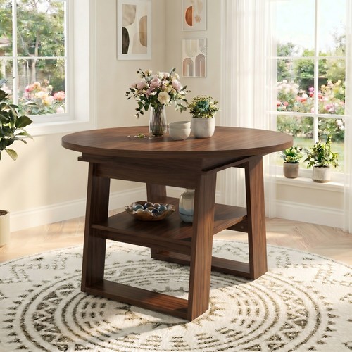 Round extendable wood dining - round,