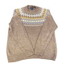 H&M Jumper Womens Medium Brown Fair Isle Nordic Knit Relaxed Fit Pullover