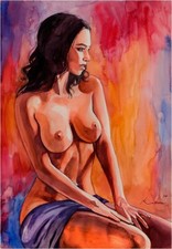 Nude Female ORIGINAL PAINTING Art Naked Woman 20x14 '' Watercolour  SIGNED