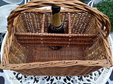 Vintage Wicker Bottle Basket Picnic Hamper Storage Display Cottagecore Farmhouse