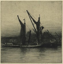Mortimer Menpes (1855-1938) - Pencil Signed Etching - Hay Barges Thames London