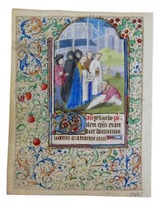 LATE 15TH CENTURY FRENCH ILLUMINATED MANUSCRIPT LEAF WITH MINIATURE OF A BURIAL