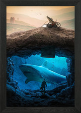 Hideout megalodon shark framed - shark,