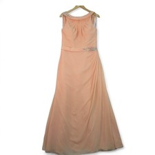 Mark Lesley Peach Bridal Dress UK Size 16 Maxi Jewel Belted Wedding Event 