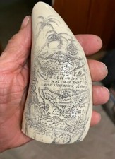 Scrimshaw sperm whale tooth - scrimshaw,
